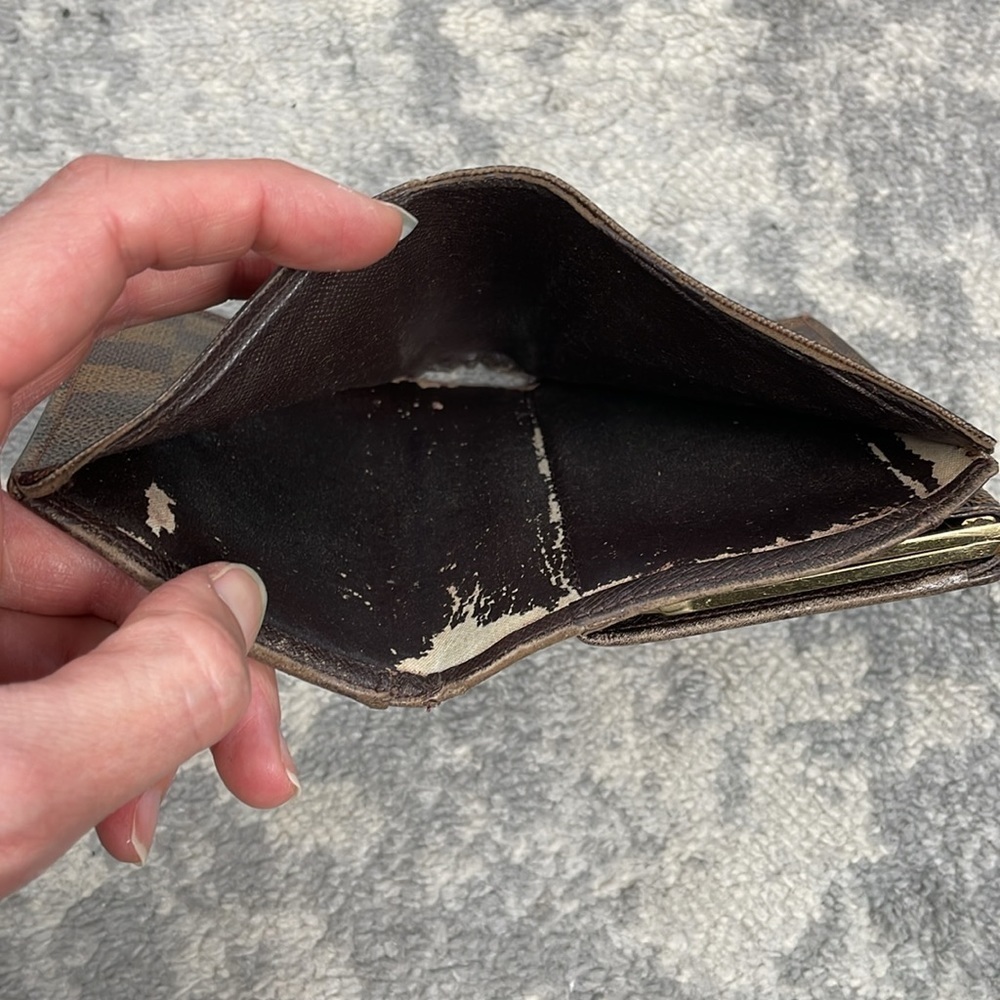 Louis Vuitton Damier Ebene French Kisslock Compact Wallet Brown Tan Checkboard - Picture 12 of 17